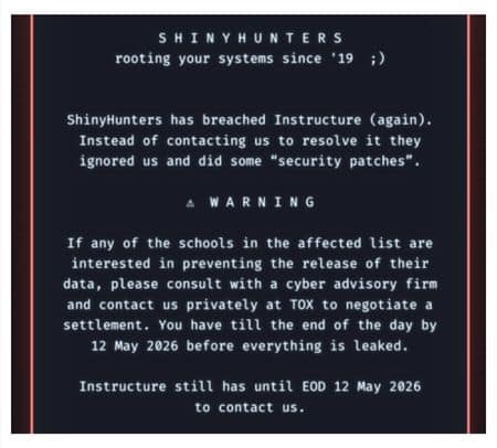 ShinyHunters Hack Message